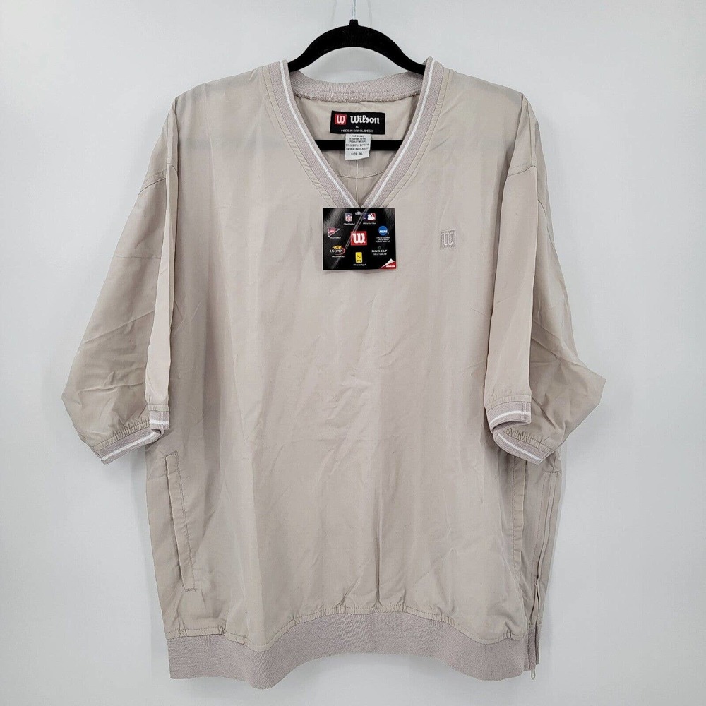 Wilson Men's XL Windbreaker Short Sleeve Shirt Tan & White Pullover NWT